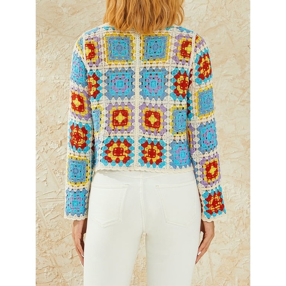 Knit cardigan multicolor long sleeve, classic,‎ loose fit, - Picture 5 of 13